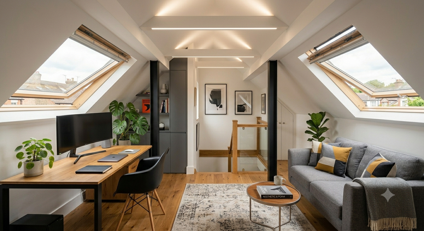 Converted space with skylight and bifold doors